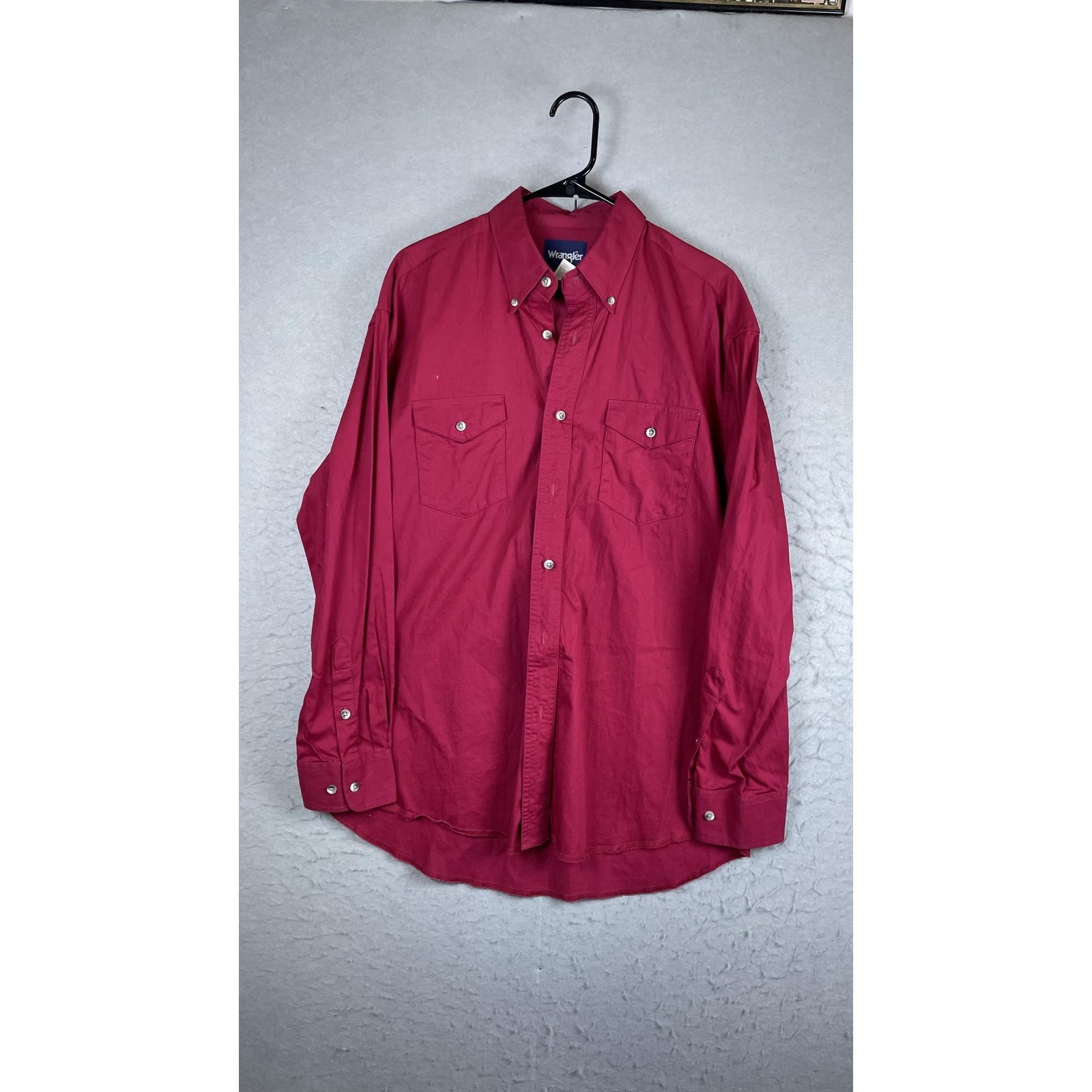Wrangler Shirt Mens Large Red Solid Long Sleeve Button Front Western Casual